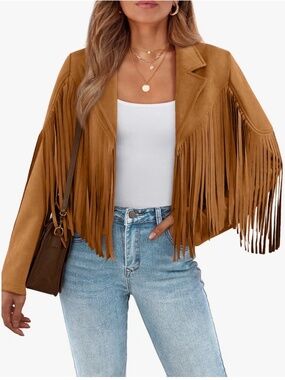 Chartou Faux Suede Cropped Western Fringe Jacket Small/Medium  Cowgirl Festival